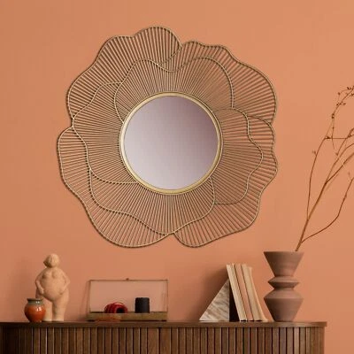 FineBuy Miroir Murale Rose Métal 77 cm Miroir Mur Couloir Grand Doré Rond Cadre - Photo 1/4