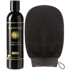 Tan Physics True Color Sunless Tanner 8oz w/ Exfoliating Mitt by Quest Skin Care