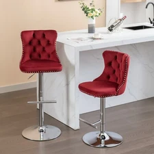 Set of 2 Velvet Swivel Barstools 25-33" Height  Kitchen Pub Dining Chairs Wine