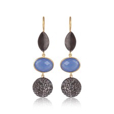Blue Chalcedony Gemstone Dual Tone Designer 925 Silver Handmade Earrings
