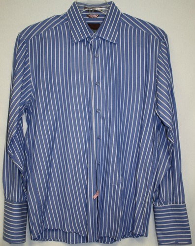 ROAR Men's Shirt French Cuff Blue w/White Stripes L/S Poplin Spread Collar MINT - Picture 4 of 8