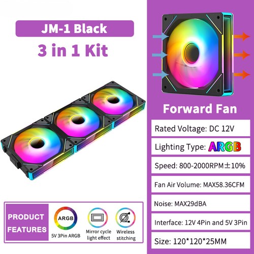 JM-1 PC Cooling Fan Mirror Cycle Light Effect PWM Water Cooling 360mm Cooler Fan - 第 27/28 張圖片