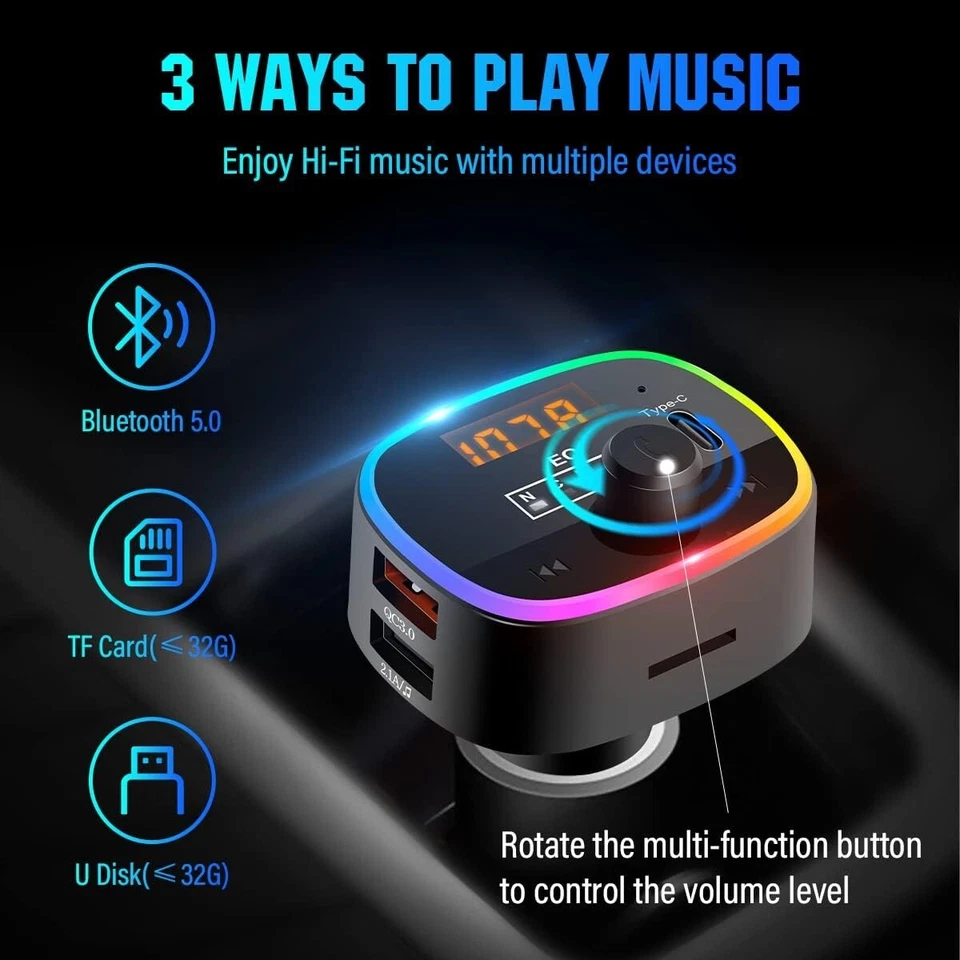 Bluetooth FM Transmitter für Auto 5.0 Radio Adapter QC3.0 Freisprechanlage F390 - Bild 4 von 4