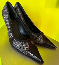Prada Pointed-toe Bow Black and White Tweed and Leather Women' Shoes size 38.5