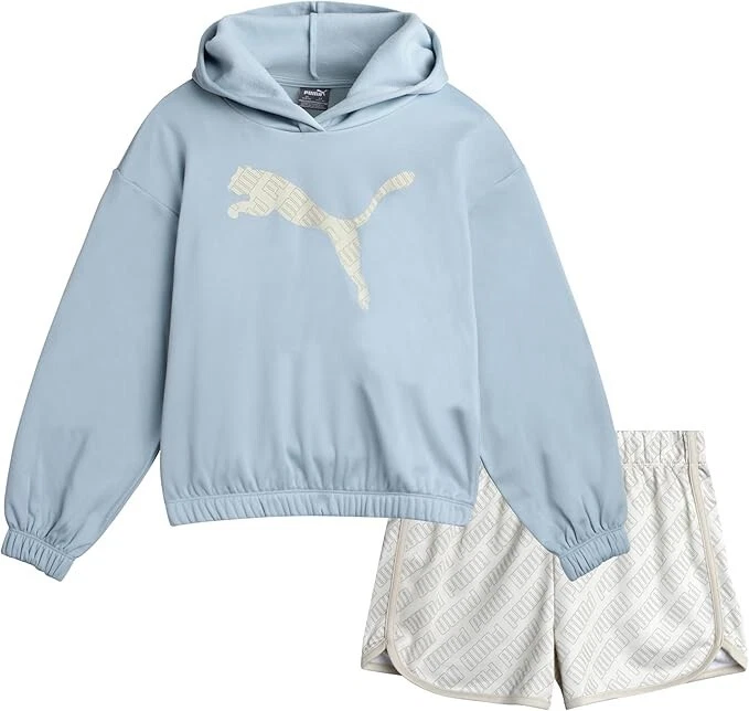 Puma 2 Piece Poly Fleece Hoddie Tricot Short Set Toddlers Size 6-9 Months New