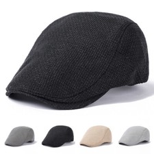 Men's Solid Color Linen Ivy Hat Outdoor Gatsby Newsboy Driving Flat Peaked Cap