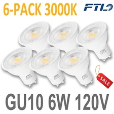 FTL GU10 LED Bulbs Dimmable 3000K Warm White 6W 600LM, 60W 40 Degree 6-Pack