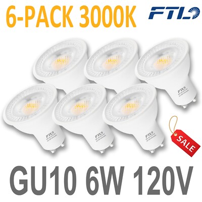 FTL GU10 LED Bulbs Dimmable 3000K Warm White 6W 600LM, 60W 40 Degree 6 ...