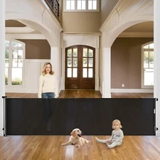Safety Indoor/Outdoor Retractable Baby Pet Gate 34" Tall, Extends to 115" Wide,