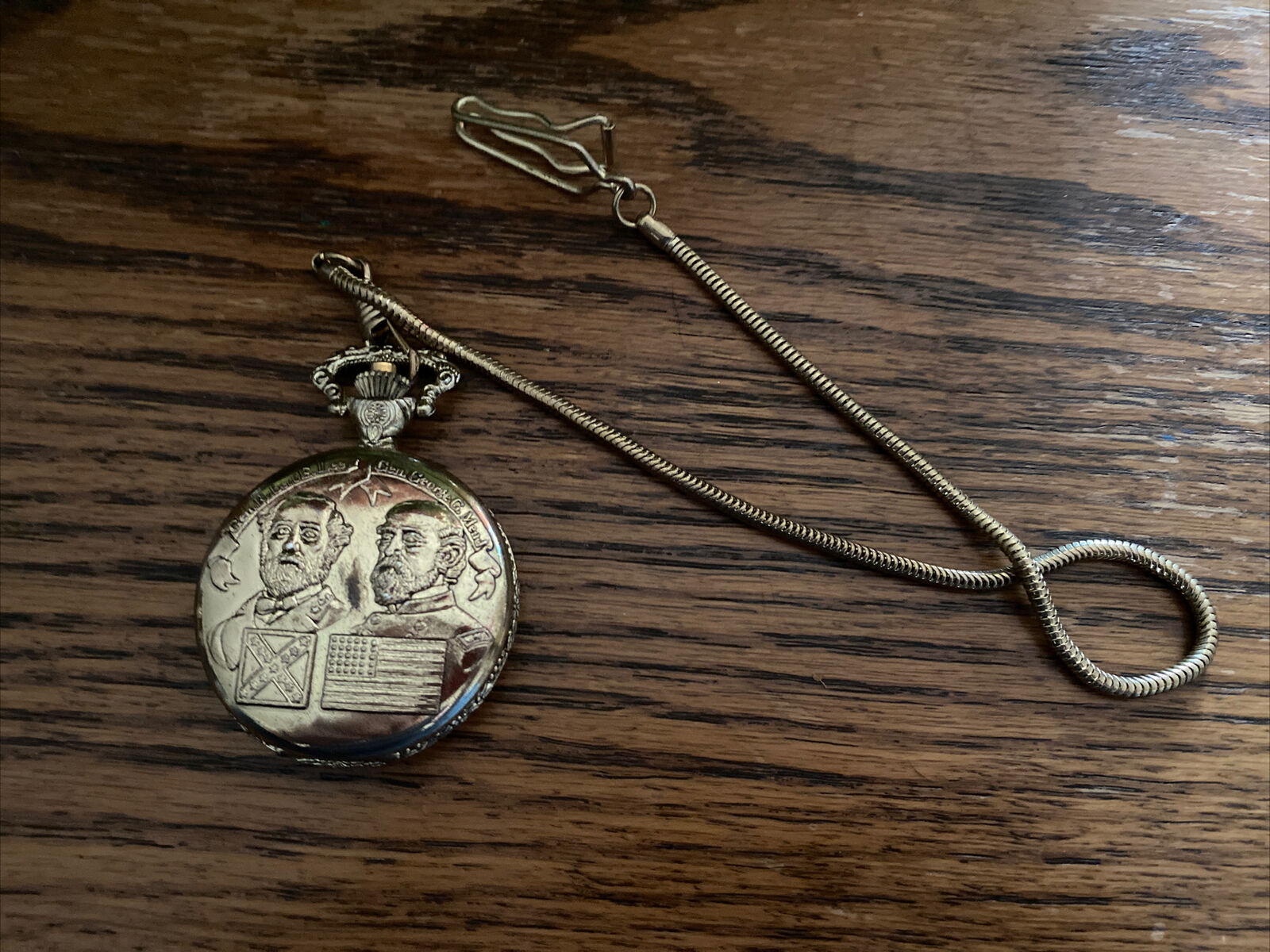 Vintage Commemorative Civil War Wind Up Pocket Watch - FOB Chain - Grant and Lee