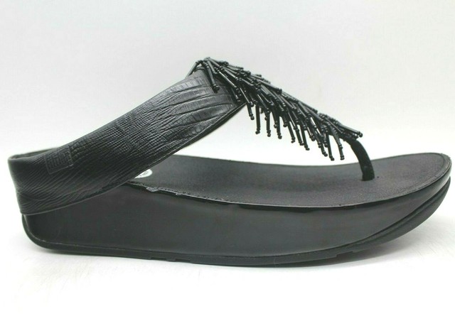 Fit Flop Black Beaded Fringe Fashion Slide Flip Flop Sandals Shoes Women's 7 | eBay