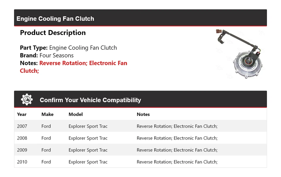 Embrague ventilador refrigeración motor Ford Explorer Sport Trac 2007-2010 4 estaciones 2008 Foto 2 de 4