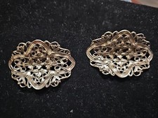 Vintage Signed Musi Shoe Clips Silver Tone Floral Filigree Art Nouveau Style