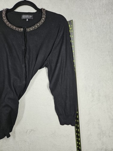 Jones New York Wool Blend Black Long Slv Rhinestones Beads Collar Sweater Sz 3X - Picture 10 of 18