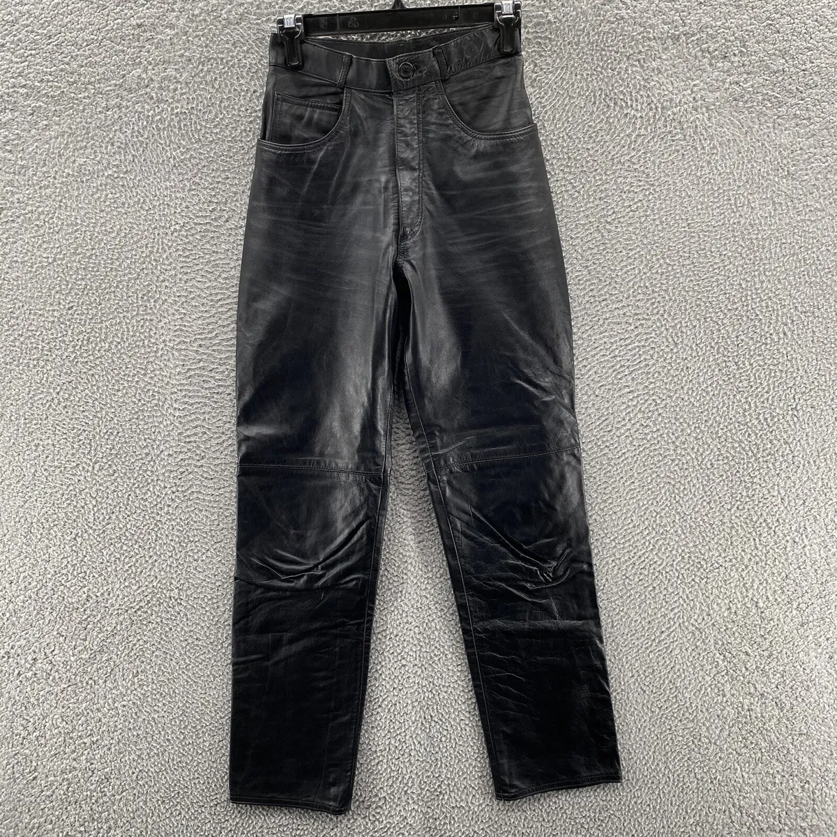 VINTAGE G-III Pants Womens 7 24x30 Genuine Leather 80s 90s Relaxed Tapered  Black