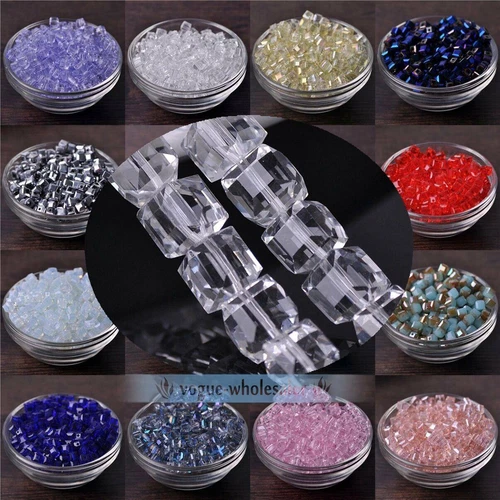 3mm 4mm 6mm 8mm 10mm 14mm Crystal Glass Cube Faceted Loose Crafts Beads Lot