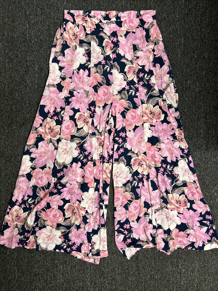 Label of Love Womens AU M Floral Print Palazzo Wide Leg Trousers Pants Rayon VGC