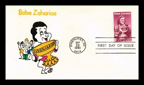 DR JIM STAMPS US COVER BABE ZAHARIAS GOLF CHAMPION FDC ELLIS ANIMATED CACHET