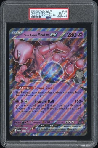 2025 POKEMON SVP EN-SV PROMO JUMBO #205 TEAM ROCKET'S MEWTWO EX PSA 10