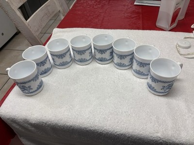 Luminarc Arcopal Honorinec Milk Glass Mug With Blue Floral Motif Set Of 8 Mugs