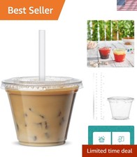 Clear Plastic Cups with Flat Lids 9 oz - 100 Count - Disposable Iced Coffee...