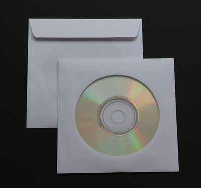 1000 St. Premium Papier CD Blu-ray DVD Hüllen 125x125 + Fenster + Lasche 90 gr.