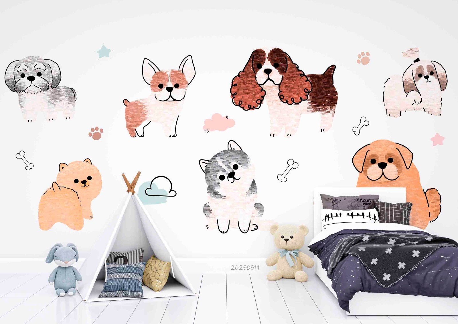 3D Pet Dog Watercolor Wall Murals Wallpaper Murals Wall Sticker 6
