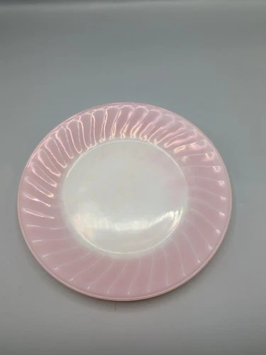 Vtg Swirl Pink Fire King Dinner Plate Milk Glass Anchor Hocking 9” (1)