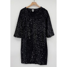 Chicos Dress Womens 4/6 Black Sequin Party Wedding Cruise Formal Evening NEW