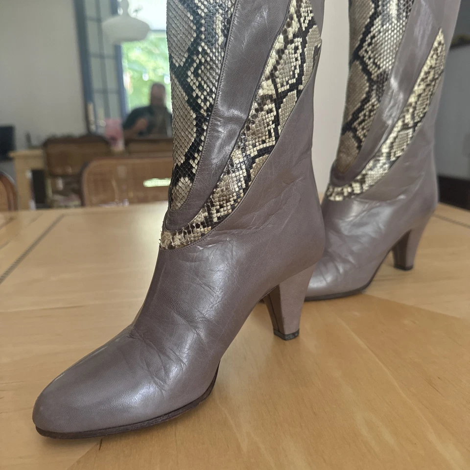 Bruno Magli Leather Snakeskin Boots w/ Heel Women's Size 6 EU36 Made in Italy  - Image 4 of 4