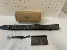 Wepop Leather Western Floral Black & Gold Guitar Strap New 25.00