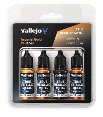Vallejo 77252 True Metallic Metal IMPERIAL GOLD 4 Shading Color Bottles Set
