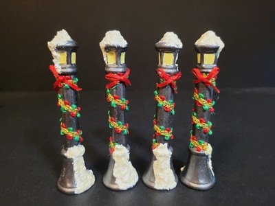 Holiday Time Santas Workbench Christmas Village 4PC Ceramic Light Post Street