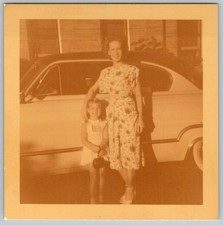 Vtg Snapshot Mother And Daughter By Car 1960s