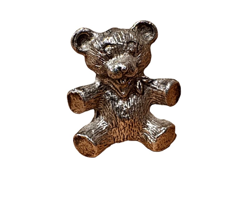 Vintage Miniature Pewter Teddy Bear Figurine - 1.5” Collectible Bear w/ Bow Tie