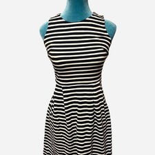 Loft navy blue and white striped A-line mini dress women's size 0