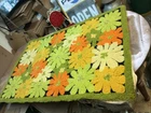Vtg 1970s Latch Hook Rug Shag Wall Hanging Flower Power Daisy MCM Retro 56”x44”