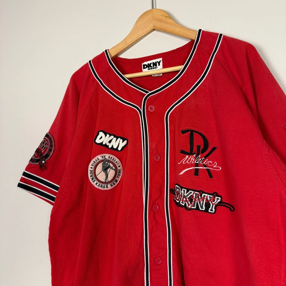 Vintage 90s DKNY Patched Baseball Sports Jersey Shirt Streetwear Designer Cotton - Image 4 of 4