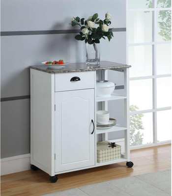 Elegant White Wood & Marble Kitchen Storage Cart with Wheels