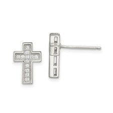 Sterling Silver White Gold Cross Earrings Men Women CZ Pave Modern Jewelry