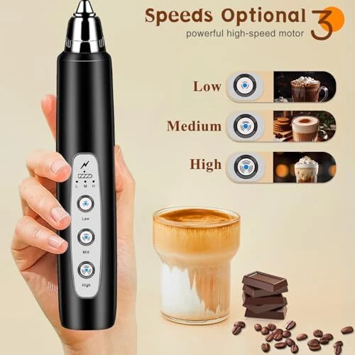 Milk Frother Handheld Rechargeable, Frother Wand Drink Black without stand Milk Frother Handheld Rechargeable, Frother Wand Drink Black without stand