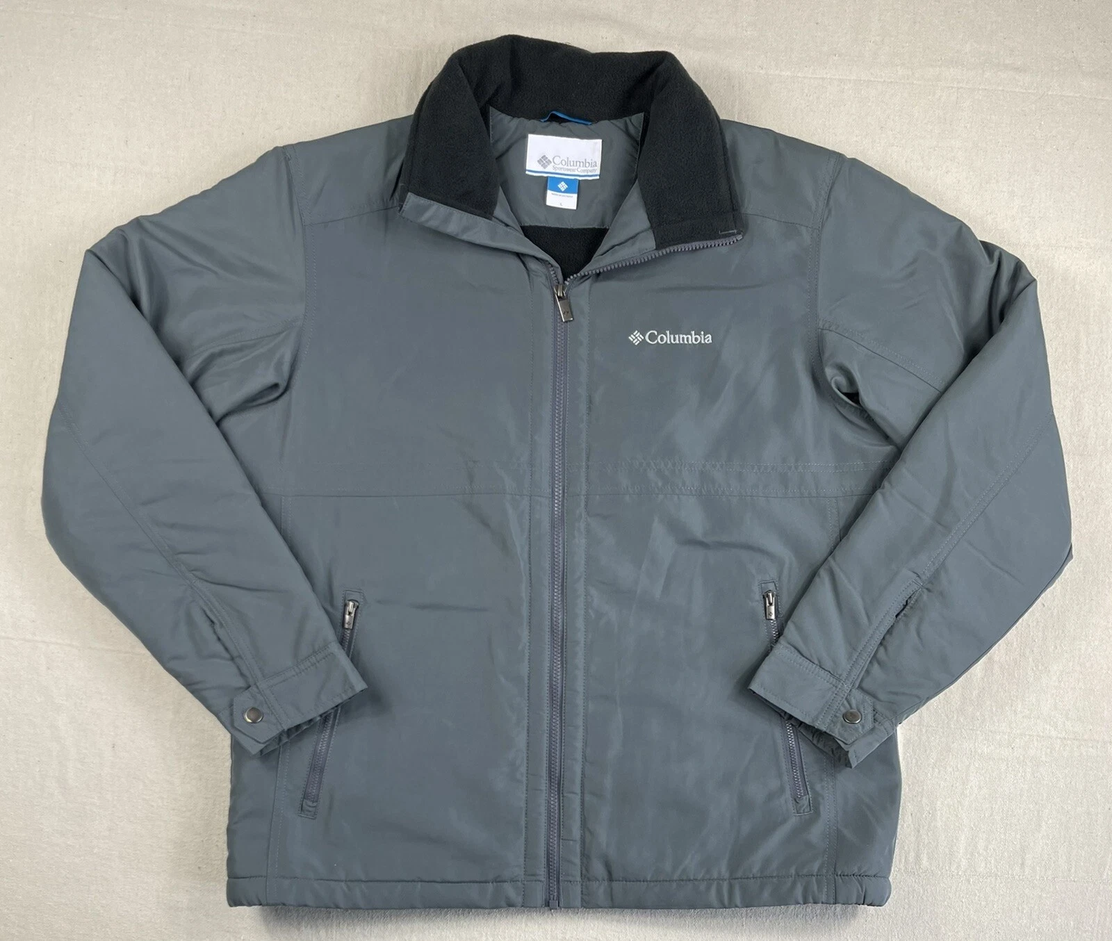 Columbia Mens Jacket Sz L Fleece Lined Gray Ski Snow Casual Hiking Full Zip
