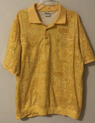 Haband Shirt Polo Hawaiian Short Sleeve Size L Yellow Vacation Travel B192 - Image 1 of 3