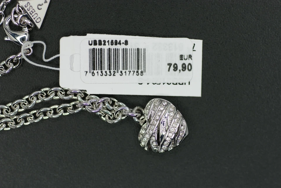 GUESS Damen Armband UBB21594 -s Armkette Herz Besatz weiß silberfarben NEU - Bild 2 von 4