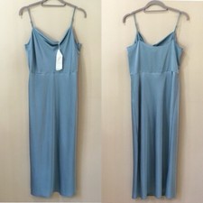 VINCE Women 8 Bias Cut Cowl Neck Satin Midi Slip Dress Blue Blue Classic New