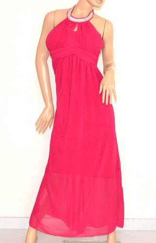 VESTITO ROSA FUCSIA elegante ABITO LUNGO strass seta cerimonia party dress  E130 | eBay
