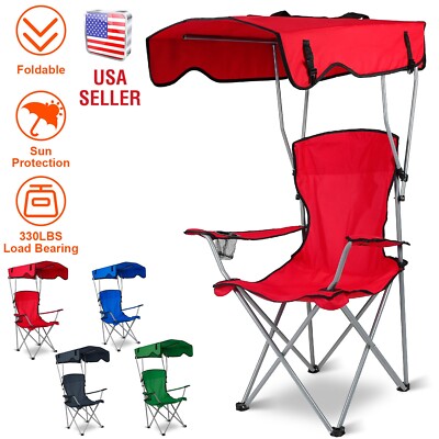 LakeForest 330lbs Folding Camping Chair w/Canopy for Beach Picnic Fishing