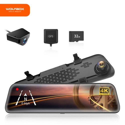 DashCam Rétroviseur WOLFBOX G840S - 4K Avant + 1080P Arrière, WiFi 5.8GHz, GPS - Carte 32Go Incluse