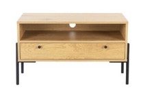 Small Oak TV Unit with drawer - Oak and Black legs - Media Unit