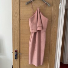 Baby Pink Suede Style Frill Strappy Bodycon midi Dress 